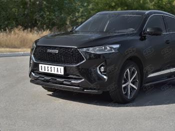 Защита переднего бампера SLITKOFF (Ø57 секции/Ø42 дуга) Haval F7x дорестайлинг (2019-2022) (нержавейка с полимерным покрытием, черный)