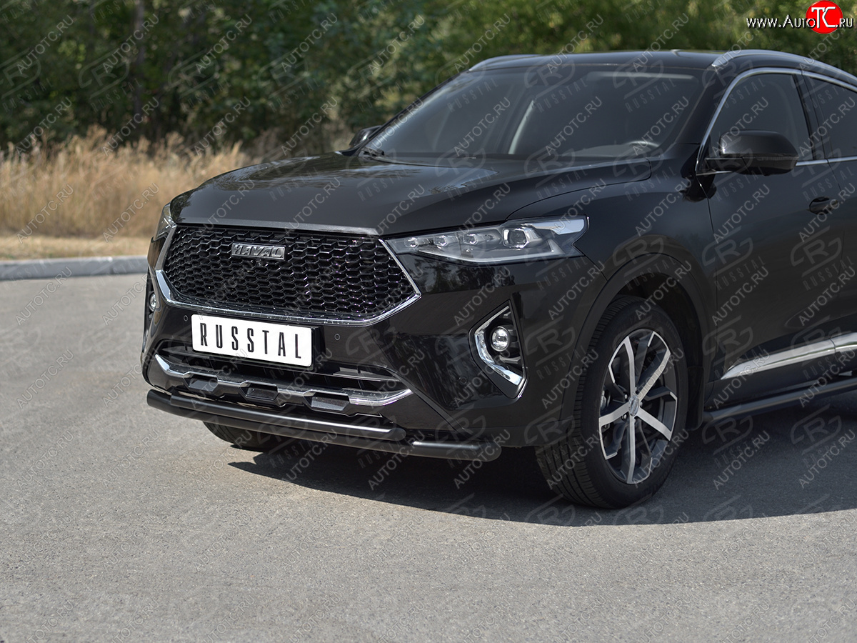 12 349 р. Защита переднего бампера SLITKOFF (Ø57 секции/Ø42 дуга)  Haval F7x (2019-2022) дорестайлинг (нержавейка с полимерным покрытием, черный)  с доставкой в г. Майкоп