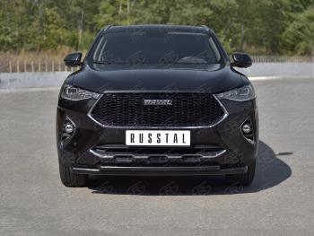 12 349 р. Защита переднего бампера SLITKOFF (Ø57 секции/Ø42 дуга)  Haval F7x (2019-2022) дорестайлинг (нержавейка с полимерным покрытием, черный)  с доставкой в г. Майкоп. Увеличить фотографию 2