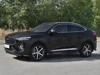 9 999 р. Защита переднего бампера (1.5 4WD Ø57 мм) SLITKOFF Haval F7x дорестайлинг (2019-2022) (нержавейка с полимерным покрытием, черный)  с доставкой в г. Майкоп. Увеличить фотографию 2