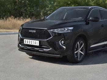 9 999 р. Защита переднего бампера (1.5 4WD Ø57 мм) SLITKOFF Haval F7x дорестайлинг (2019-2022) (нержавейка с полимерным покрытием, черный)  с доставкой в г. Майкоп. Увеличить фотографию 3