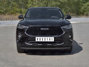 9 999 р. Защита переднего бампера (1.5 4WD Ø57 мм) SLITKOFF Haval F7x дорестайлинг (2019-2022) (нержавейка с полимерным покрытием, черный)  с доставкой в г. Майкоп. Увеличить фотографию 4