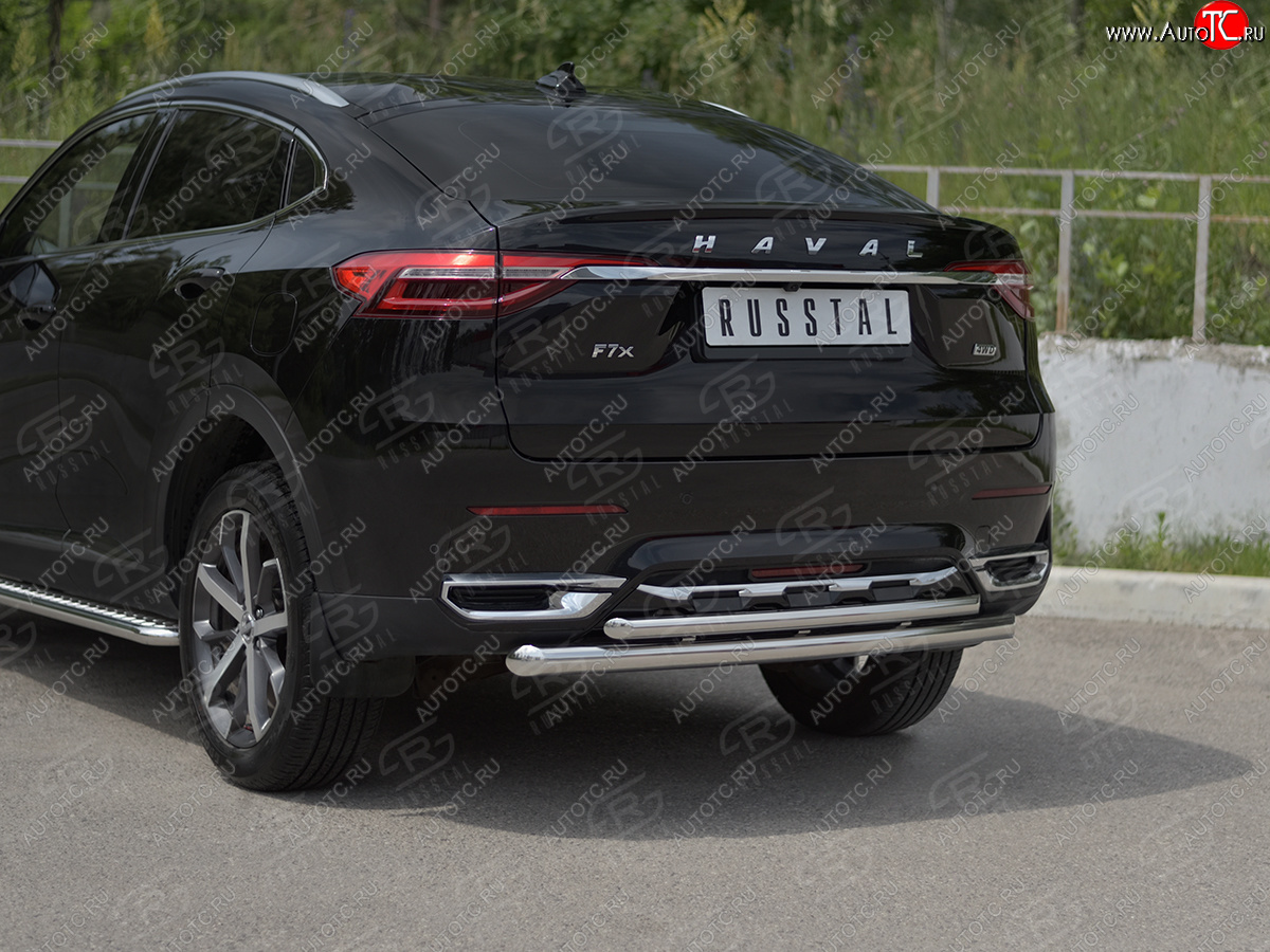 13 999 р. Защита заднего бампера (2 трубы Ø63 и 42 мм, нержавейка) SLITKOFF Haval F7x дорестайлинг (2019-2022)  с доставкой в г. Майкоп