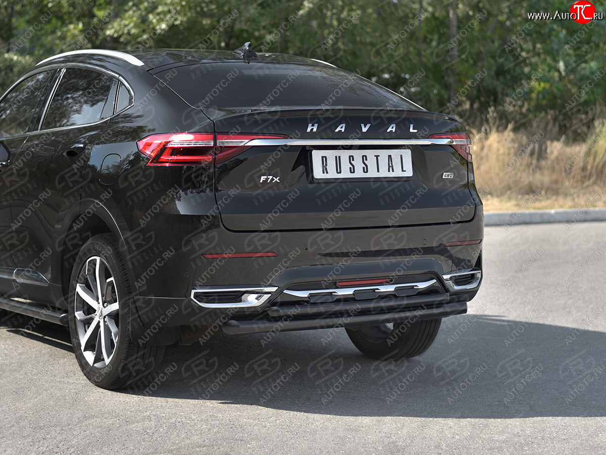 12 349 р. Защита заднего бампера (1.5 4WD Ø57 дуга/Ø42 дуга) Haval F7x дорестайлинг (2019-2022) (нержавейка с полимерным покрытием, черный)  с доставкой в г. Майкоп