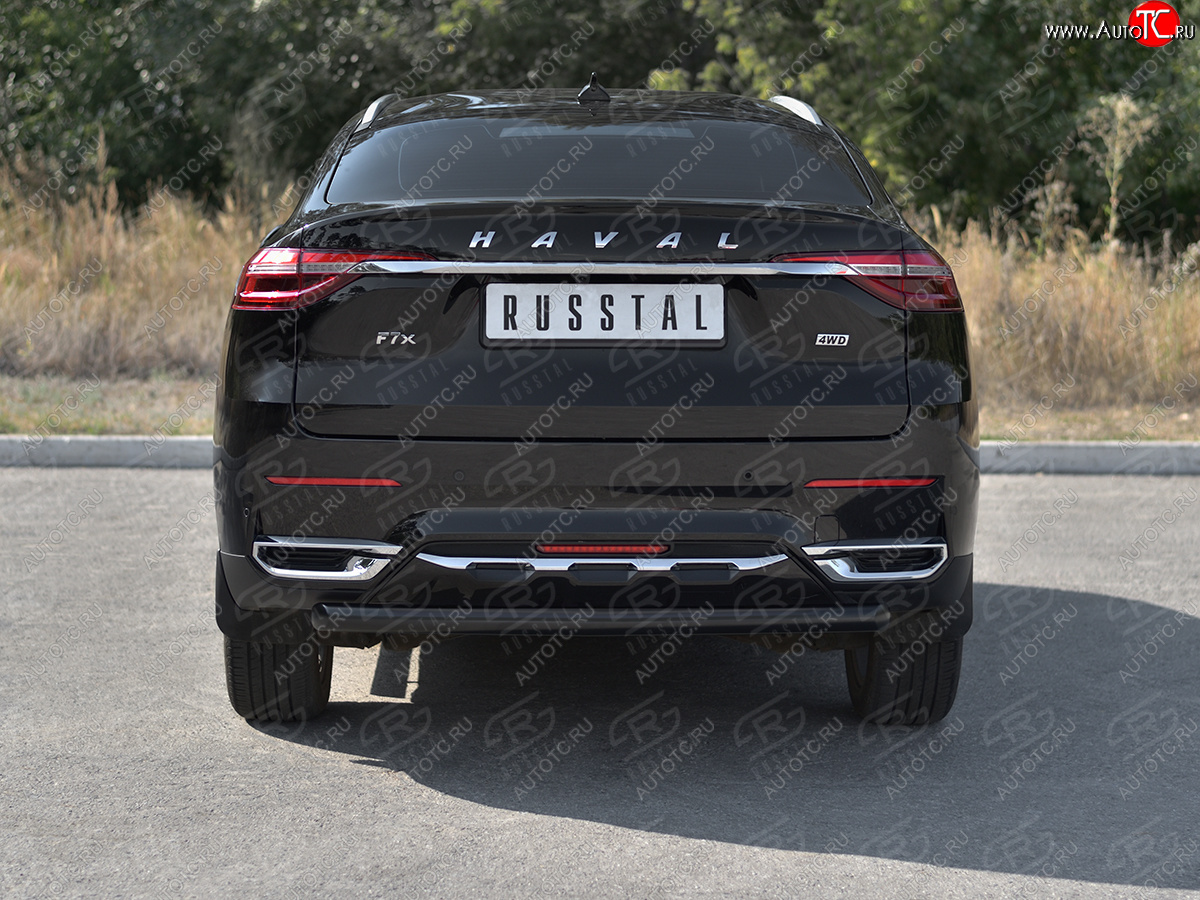 7 649 р. Защита заднего бампера (1.5 4WD Ø57 мм) SLITKOFF Haval F7x дорестайлинг (2019-2022) (нержавейка с полимерным покрытием, черный)  с доставкой в г. Майкоп