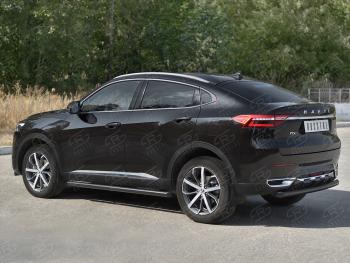 7 649 р. Защита заднего бампера (1.5 4WD Ø57 мм) SLITKOFF Haval F7x дорестайлинг (2019-2022) (нержавейка с полимерным покрытием, черный)  с доставкой в г. Майкоп. Увеличить фотографию 2