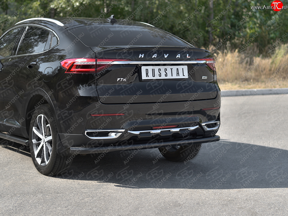 9 399 р. Защита заднего бампера (1.5 4WD Ø57 мм) SLITKOFF Haval F7x дорестайлинг (2019-2022) (нержавейка с полимерным покрытием, черный)  с доставкой в г. Майкоп