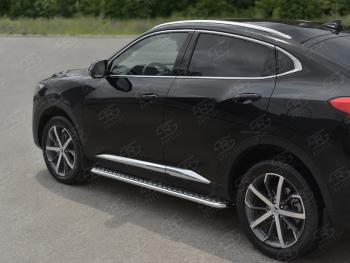 Порожки для ног SLITKOFF (Ø42 мм) Haval F7x (2019-2022) дорестайлинг (профиль - нержавейка, лист - алюминий)