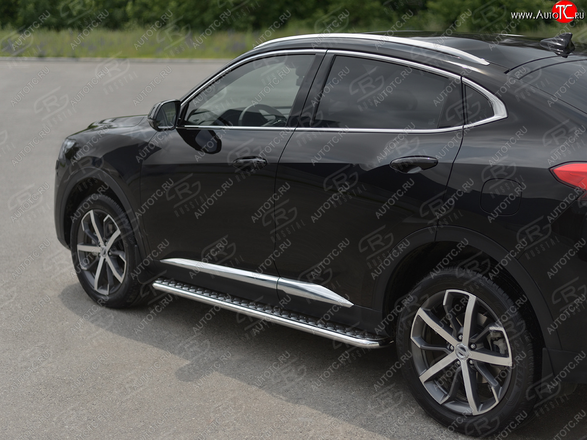 20 999 р. Порожки для ног SLITKOFF (Ø42 мм) Haval F7x дорестайлинг (2019-2022) (профиль - нержавейка, лист - алюминий)  с доставкой в г. Майкоп