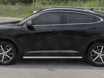 20 999 р. Порожки для ног SLITKOFF (Ø42 мм) Haval F7x дорестайлинг (2019-2022) (профиль - нержавейка, лист - алюминий)  с доставкой в г. Майкоп. Увеличить фотографию 2