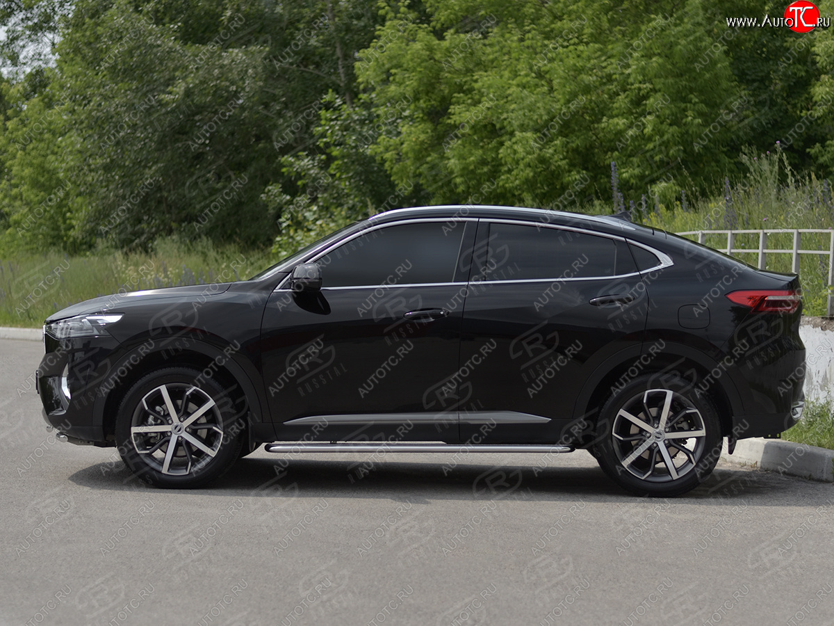 22 399 р. Порожки для ног SLITKOFF (Ø42 мм)  Haval F7x (2019-2022) дорестайлинг (профиль - сталь окрашенная, лист - алюминий)  с доставкой в г. Майкоп