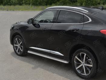 Порожки для ног SLITKOFF (Ø42 мм) Haval F7x (2019-2022) дорестайлинг (профиль - нержавейка, лист - нержавейка)