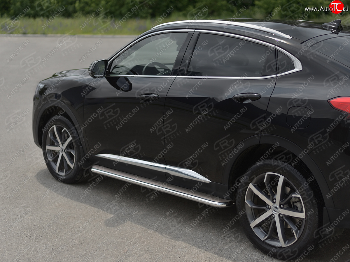 31 849 р. Порожки для ног SLITKOFF (Ø42 мм)  Haval F7x (2019-2022) дорестайлинг (профиль - нержавейка, лист - нержавейка)  с доставкой в г. Майкоп
