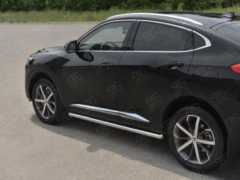 Защита порогов (Ø63 мм) SLITKOFF Haval F7x (2019-2022) дорестайлинг (полированная нержавейка, торцы 45°)