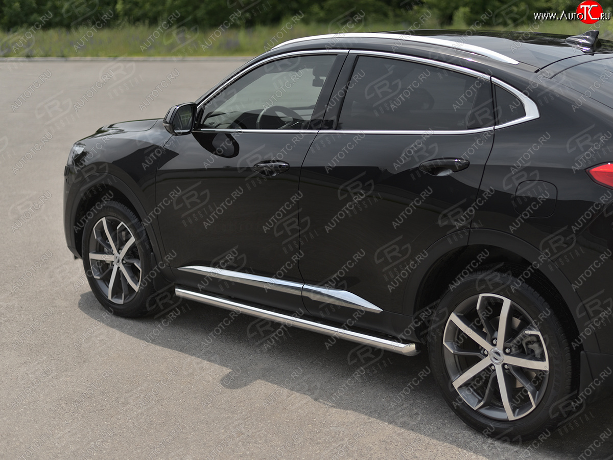 16 949 р. Защита порогов (Ø63 мм) SLITKOFF  Haval F7x (2019-2022) дорестайлинг (полированная нержавейка, торцы 45°)  с доставкой в г. Майкоп