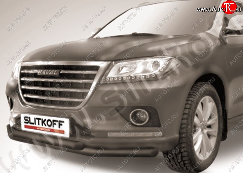 8 999 р. Защита переднего бампера Slitkoff (двойная трубы, d57/57)  Haval H2 (2014-2021) (Сталь с полимерным покрытием. Цвет: чёрный)  с доставкой в г. Майкоп