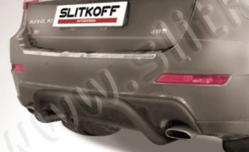 Защита заднего бампера Slitkoff (d57, скоба) Haval H2 (2014-2021) (Сталь с полимерным покрытием. Цвет: чёрный)