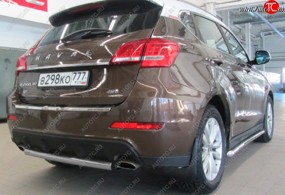 5 999 р. Защита заднего бампера Slitkoff (Ø 57, короткая) Haval H2 (2014-2021) (Сталь с полимерным покрытием. Цвет: серебристый)  с доставкой в г. Майкоп