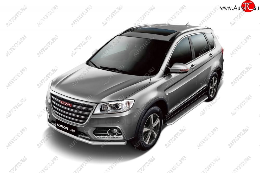 15 799 р. Порожки для ног из трубы Ø51 с алюминиевой площадкой Petroil Tuning Haval H6 (2013-2020) (Нержавеющая полированная сталь)  с доставкой в г. Майкоп