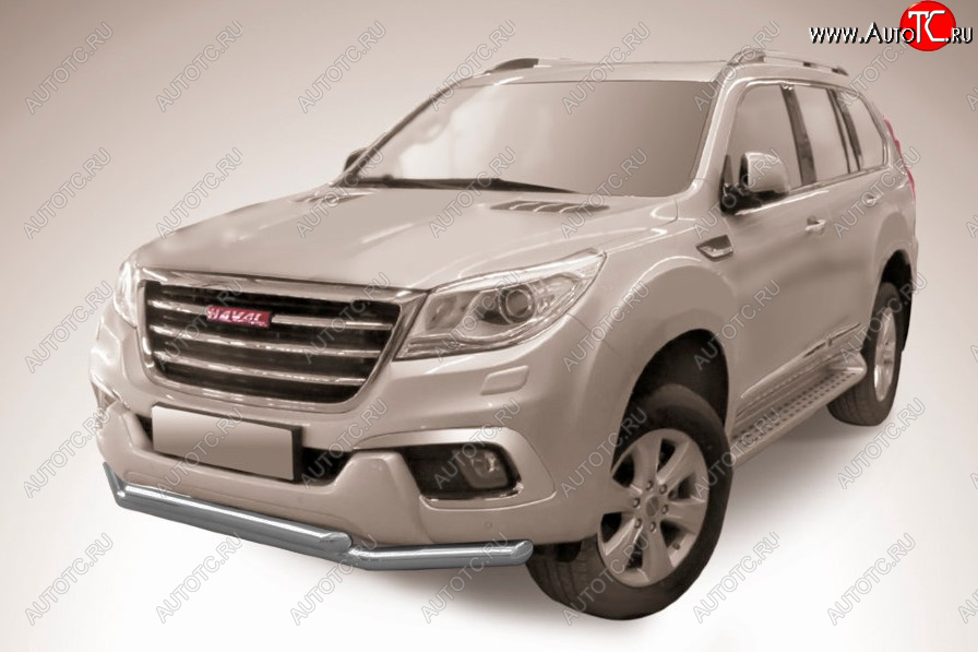 9 999 р. Защита переднего бампера Slitkoff (Ø 57+Ø 57, двойная).  Haval H9 (2017-2019) 1-ый рестайлинг (Сталь с полимерным покрытием. Цвет: серебристый)  с доставкой в г. Майкоп