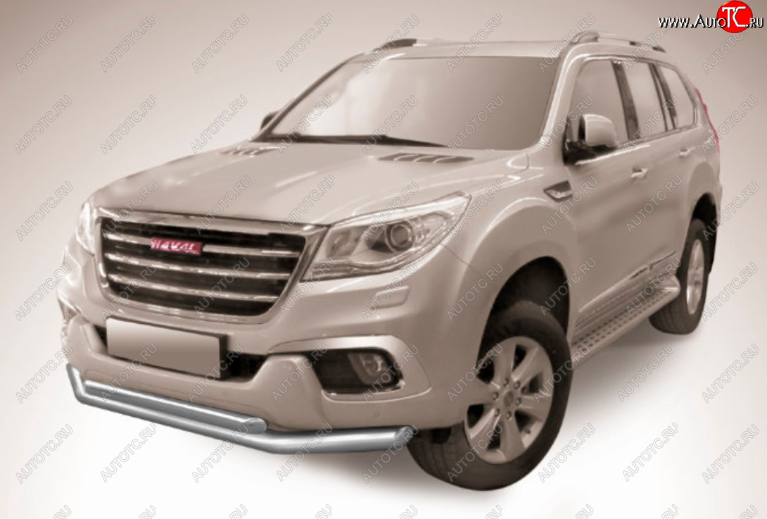 11 649 р. Защита переднего бампера Slitkoff (Ø 76+Ø 57, двойная).  Haval H9 (2017-2019) 1-ый рестайлинг (Сталь с полимерным покрытием. Цвет: серебристый)  с доставкой в г. Майкоп