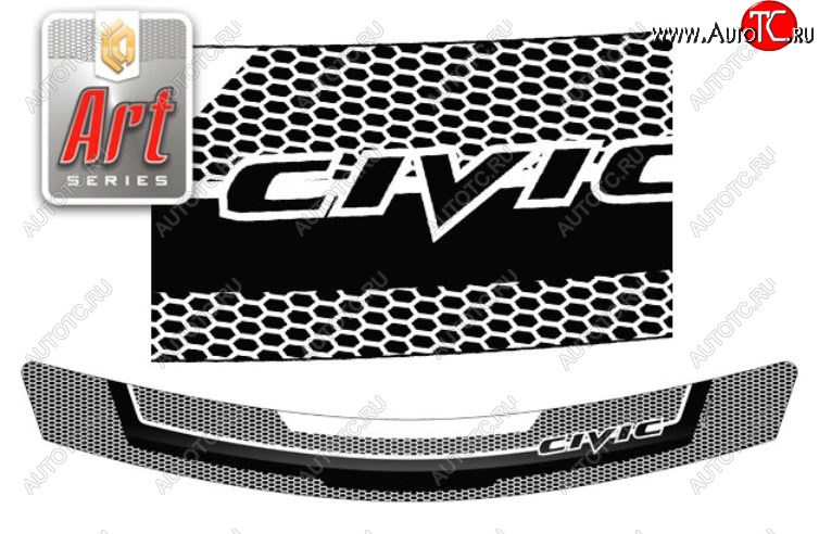 2 079 р. Дефлектор капота CA-Plastiс  Honda Civic  FD (2005-2011) седан дорестайлинг, седан рестайлинг (Серия Art белая)  с доставкой в г. Майкоп