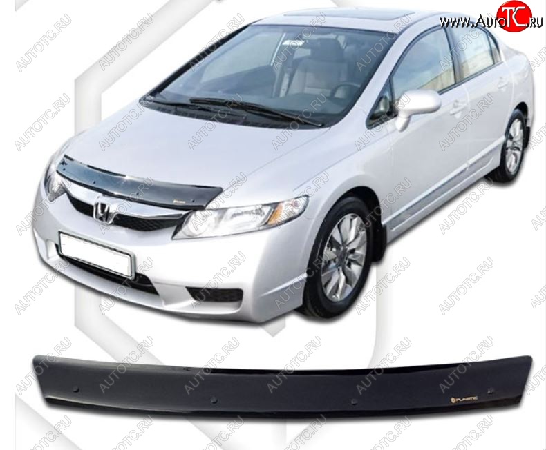 1 839 р. Дефлектор капота USA CA-Plastiс Honda Civic FD седан дорестайлинг (2005-2008) (Classic черный, Без надписи)  с доставкой в г. Майкоп