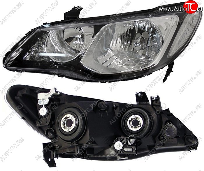 5 199 р. Левая фара SAT (под эл. корректор, поворот белый) Honda Civic FD седан дорестайлинг (2005-2008)  с доставкой в г. Майкоп