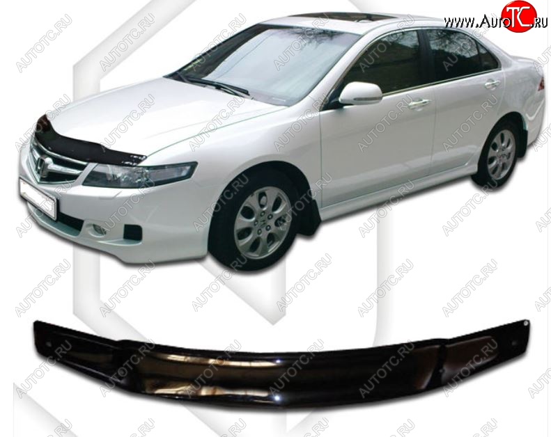 1 999 р. Дефлектор капота (L7 L8 L9) CA-Plastiс  Honda Accord  7 CL (2005-2008) седан рестайлинг (серия Classic черный, Без надписи)  с доставкой в г. Майкоп