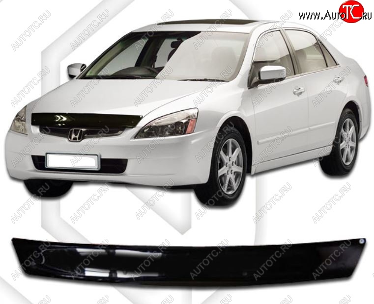 1 839 р. Дефлектор капота (Американская версия) CA-Plastiс  Honda Accord  7 CL (2002-2008) седан дорестайлинг, седан рестайлинг (серия Classic черный, Без надписи)  с доставкой в г. Майкоп