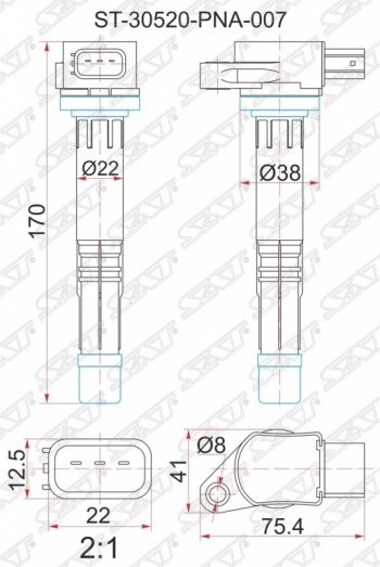 Катушка зажигания SAT (K20A / K24A) Honda Stream 2 RN6,RN7, RN8, RN9 дорестайлинг (2006-2009)