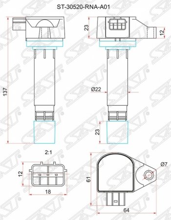Катушка зажигания SAT Honda Accord 8 CU седан дорестайлинг (2008-2011)