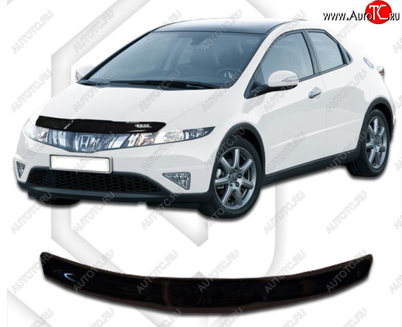 1 839 р. Дефлектор капота CA-Plastic  Honda Civic  FK,FN (2005-2011) хэтчбэк 5 дв. дорестайлинг, хэтчбэк 5 дв. рестайлинг (Classic черный, Без надписи)  с доставкой в г. Майкоп