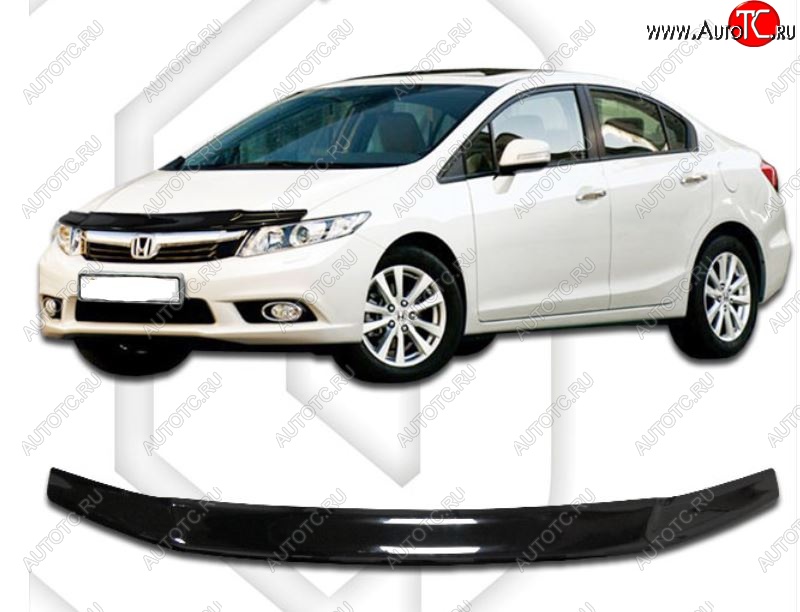 1 839 р. Дефлектор капота CA-Plastic  Honda Civic  FB (2011-2016) седан (Classic черный, Без надписи)  с доставкой в г. Майкоп