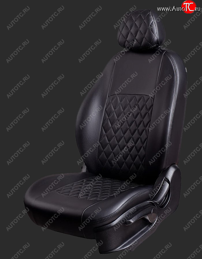9 449 р. Чехлы для сидений Lord Autofashion Турин Ромб (экокожа, спинка и сиденье 60/40, 3 Г-образных подголовника) Honda CR-V RE1,RE2,RE3,RE4,RE5,RE7 дорестайлинг (2007-2010) (Черный, вставка черная, строчка черная)  с доставкой в г. Майкоп