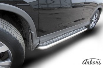 14 579 р. Защита штатных порогов с листом Arbori (нержавейка, алюминий, d57) Honda CR-V RM1,RM3,RM4 дорестайлинг (2012-2015)  с доставкой в г. Майкоп. Увеличить фотографию 2