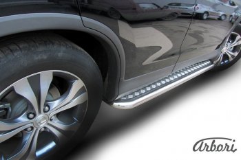 Защита штатных порогов с листом Arbori (нержавейка, алюминий, d57) Honda CR-V RM1,RM3,RM4 дорестайлинг (2012-2015)