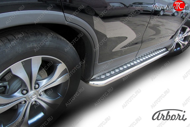 14 579 р. Защита штатных порогов с листом Arbori (нержавейка, алюминий, d57) Honda CR-V RM1,RM3,RM4 дорестайлинг (2012-2015)  с доставкой в г. Майкоп