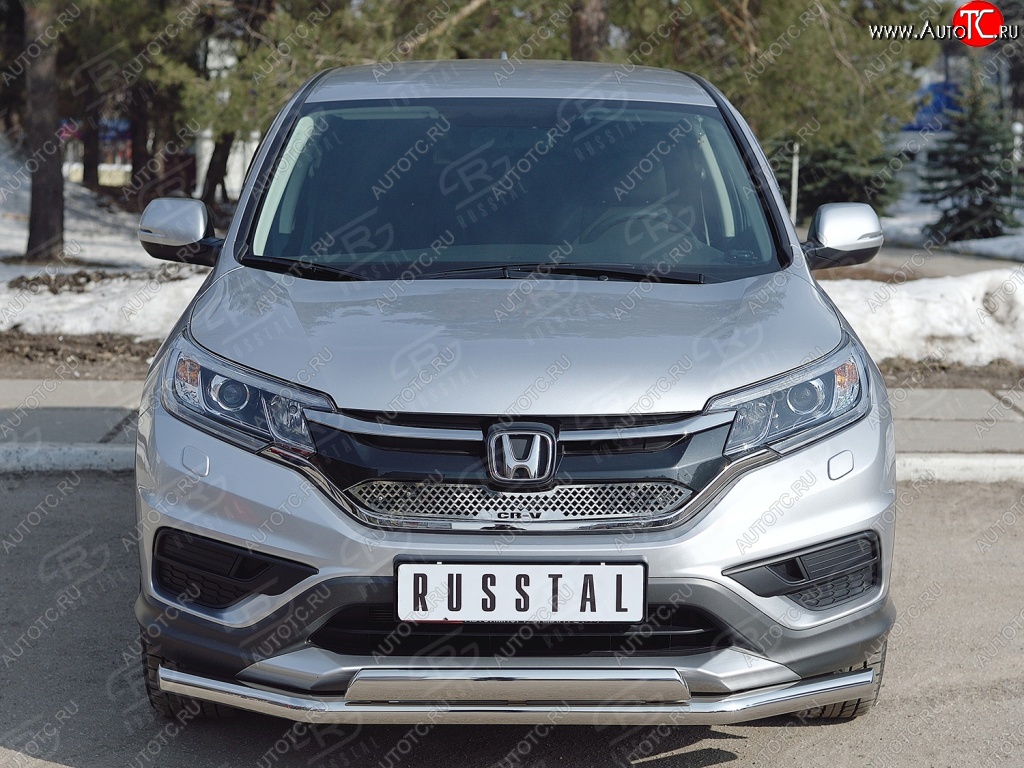 2 899 р. Защитная решётка радиатора (рестайлинг) Russtal (нержавейка) Honda CR-V RM1,RM3,RM4 дорестайлинг (2012-2015) (Неокрашенная)  с доставкой в г. Майкоп