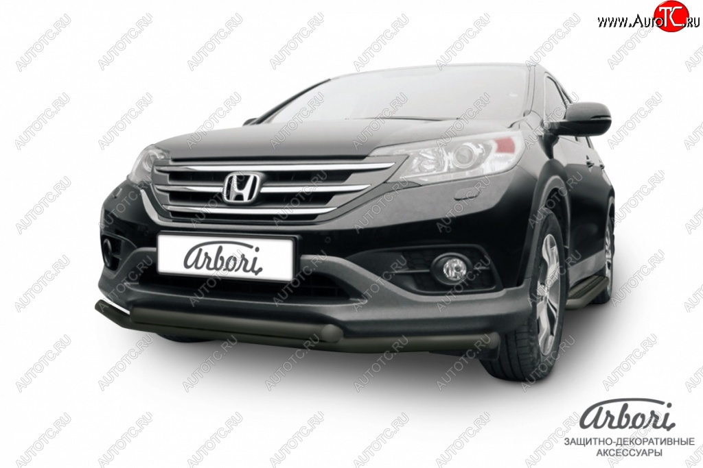 9 989 р. Защита переднего бампера Arbori (черная, 2 трубы d57 и 57 mm) Honda CR-V RM1,RM3,RM4 дорестайлинг (2012-2015)  с доставкой в г. Майкоп