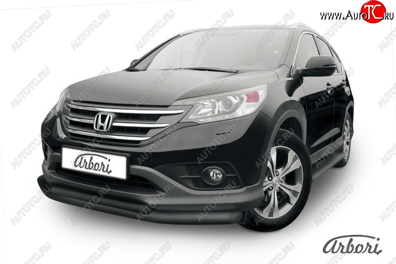 8 459 р. Защита переднего бампера Arbori (черная, 2 трубы d76 и 57 mm) Honda CR-V RM1,RM3,RM4 дорестайлинг (2012-2015)  с доставкой в г. Майкоп