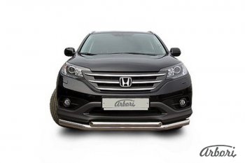 15 839 р. Защита переднего бампера Arbori (нержавейка, 2 трубы d76 и 57 mm) Honda CR-V RM1,RM3,RM4 дорестайлинг (2012-2015)  с доставкой в г. Майкоп. Увеличить фотографию 2