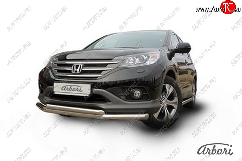 15 839 р. Защита переднего бампера Arbori (нержавейка, 2 трубы d76 и 57 mm) Honda CR-V RM1,RM3,RM4 дорестайлинг (2012-2015)  с доставкой в г. Майкоп