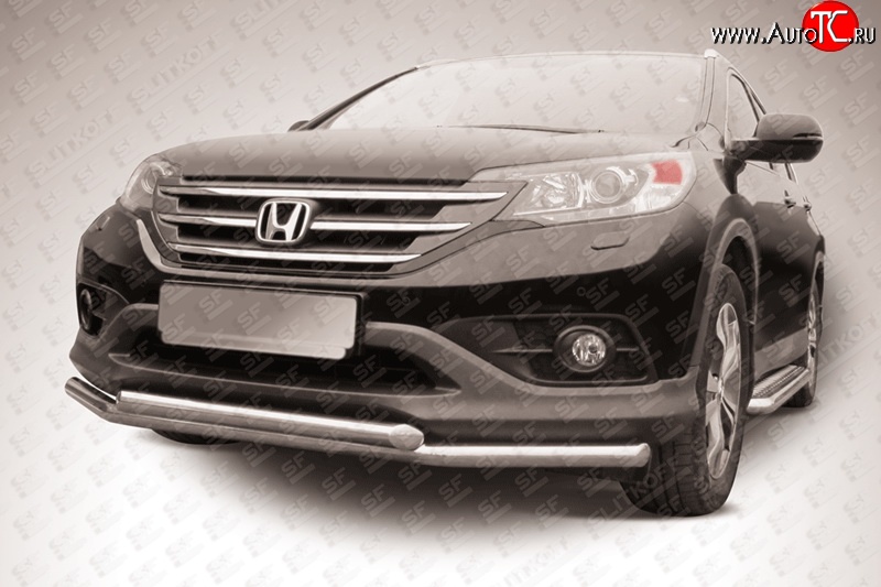 14 799 р. Двойная защита переднего бампера из труб диаметрами по 57 мм Slitkoff Honda CR-V RM1,RM3,RM4 дорестайлинг (2012-2015) (Нержавейка, Полированная)  с доставкой в г. Майкоп