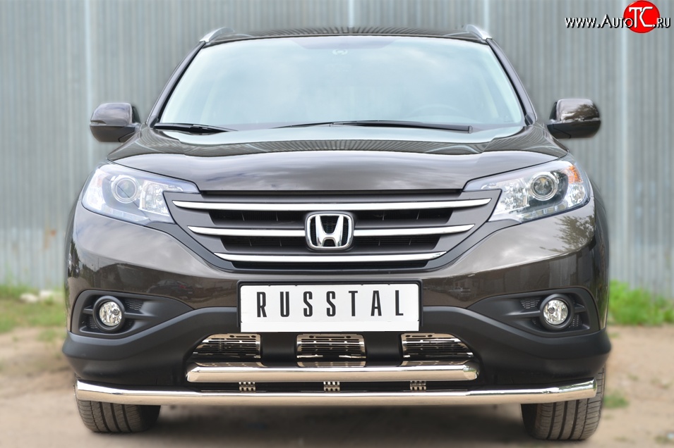 16 949 р. Защита переднего бампера (2 трубыØ63 мм, нержавейка) SLITKOFF  Honda CR-V  RM1,RM3,RM4 (2012-2015) дорестайлинг  с доставкой в г. Майкоп