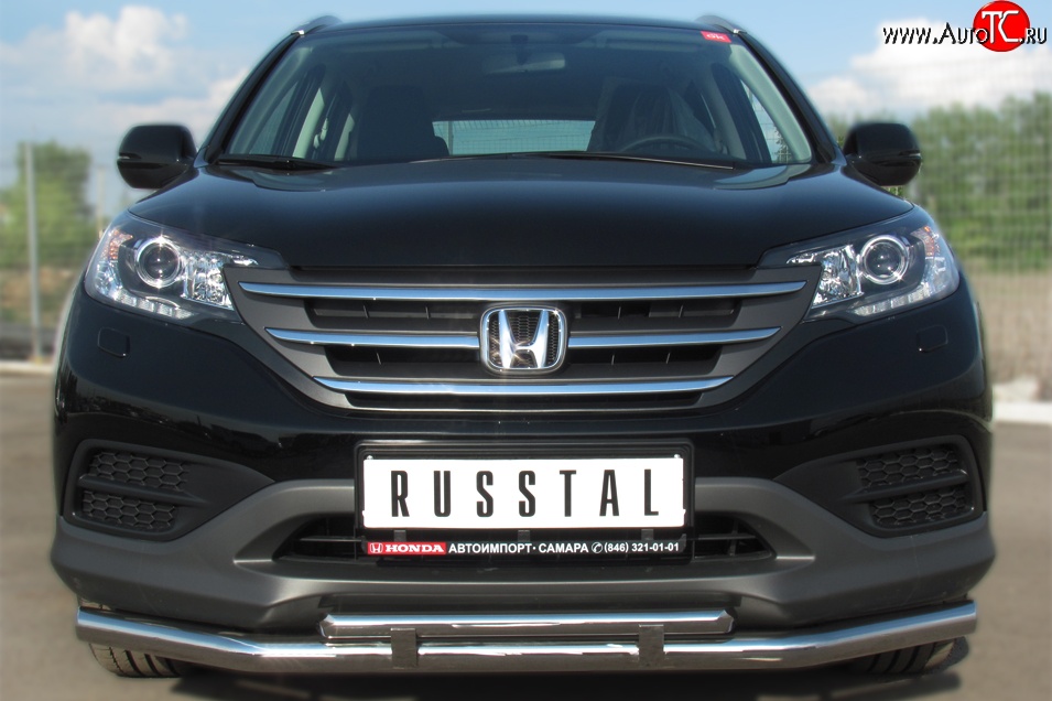 13 999 р. Защита переднего бампера (2 трубыØ75х42 и 63 мм, нержавейка) Russtal Honda CR-V RM1,RM3,RM4 дорестайлинг (2012-2015)  с доставкой в г. Майкоп
