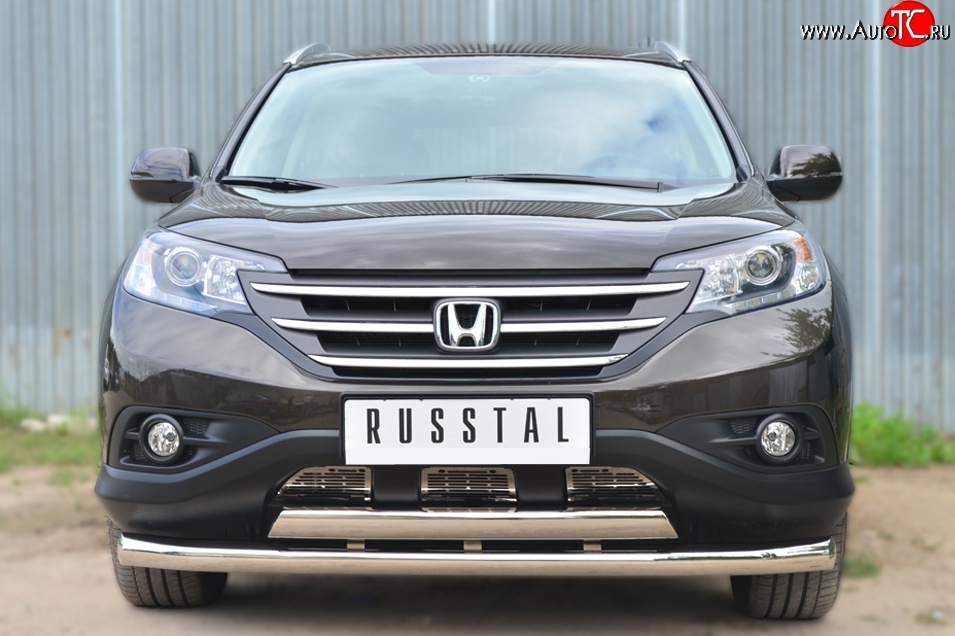 15 549 р. Защита переднего бампера (2 трубыØ76 и 75х42 мм, нержавейка) Russtal Honda CR-V RM1,RM3,RM4 дорестайлинг (2012-2015)  с доставкой в г. Майкоп