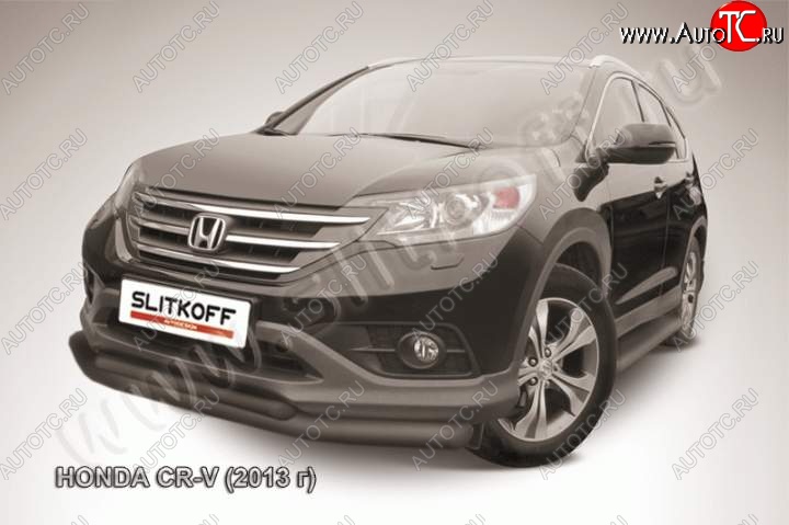 11 349 р. Защита переднего бампера из труб d76+d57 Slitkoff (двойная) Honda CR-V RM1,RM3,RM4 дорестайлинг (2012-2015) (Цвет: серебристый)  с доставкой в г. Майкоп