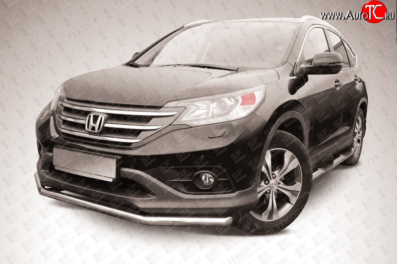 11 899 р. Одинарная защита переднего бампера из трубы диаметром 57 мм Slitkoff Honda CR-V RM1,RM3,RM4 дорестайлинг (2012-2015) (Нержавейка, Полированная)  с доставкой в г. Майкоп