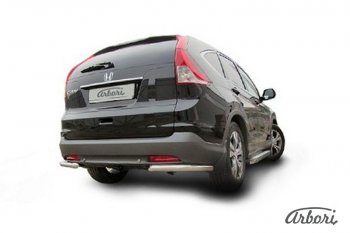 8 999 р. Защита заднего бампера Arbori (уголки, нержавейка, 1 труба d57 mm). Honda CR-V RM1,RM3,RM4 дорестайлинг (2012-2015)  с доставкой в г. Майкоп. Увеличить фотографию 2